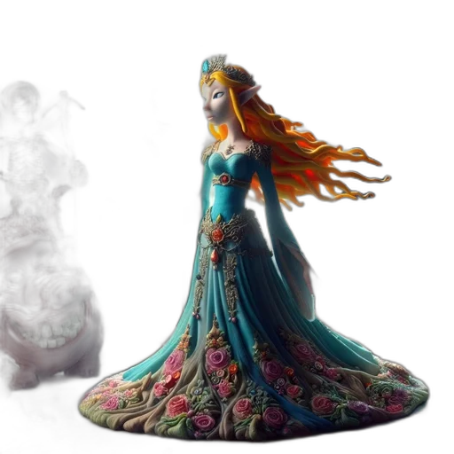 dress, crown, 3d render, concept art, fantasy art, fire, fantastical, scene transparent PNG cut-out