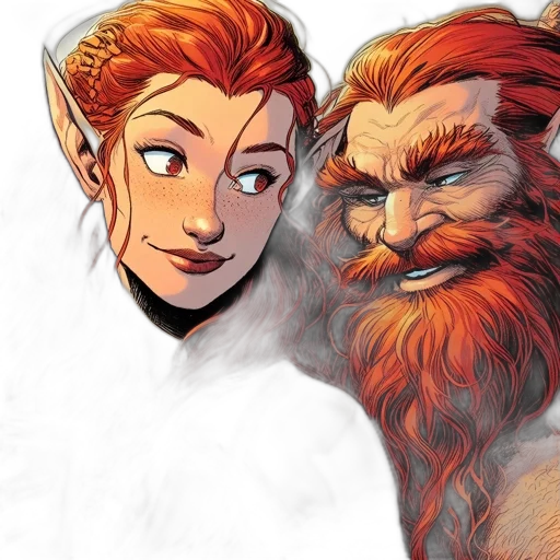 concept art, fantasy art, comic book art, watercolor, red, two, animated, characters transparent PNG cut-out