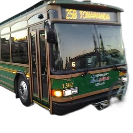 photorealistic, 3d render, concept art, green, brown, bus, destination, tonawanda transparent PNG cut-out