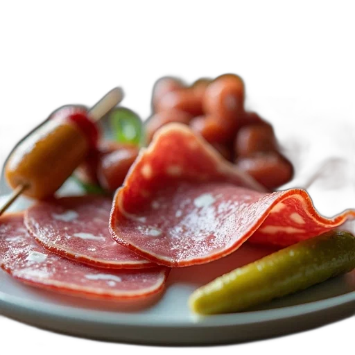 food, crown, photorealistic, 3d render, plate, various, meats, pickles transparent PNG cut-out