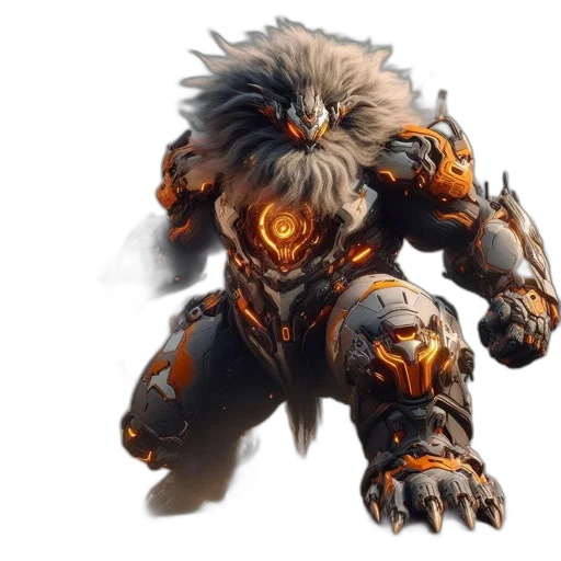 creature, concept art, fantasy art, enormous, robotic, figure, lion, mane transparent PNG cut-out