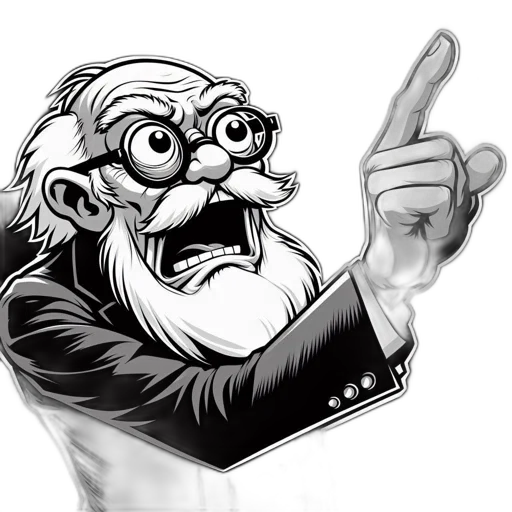 staff, cartoon, comic book art, concept art, photorealistic, elderly, man, white transparent PNG cut-out