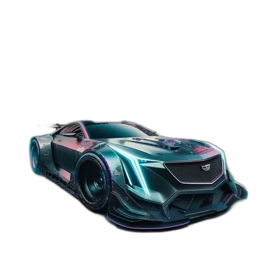 car, robot, weapon, 3d render, vaporwave, concept art, cyberpunk, futuristic transparent PNG cut-out