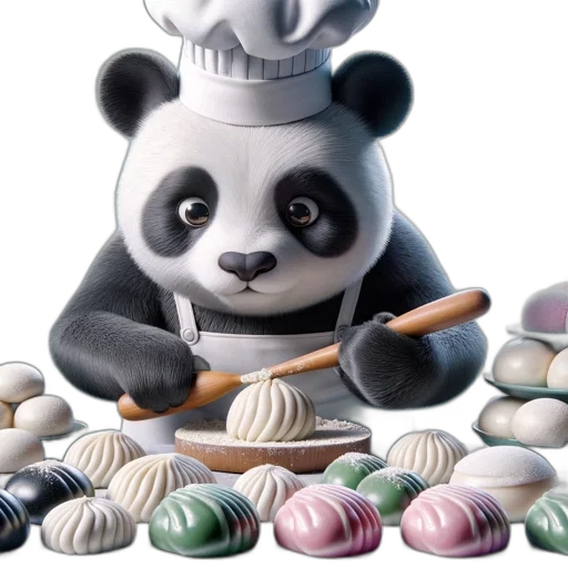 food, 3d render, photorealistic, concept art, panda, character, dressed, chef transparent PNG cut-out