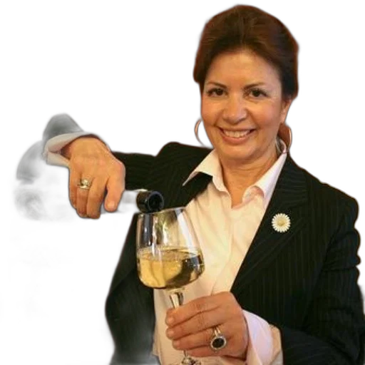 staff, jewelry, woman, black, suit, pours, wine, into transparent PNG cut-out