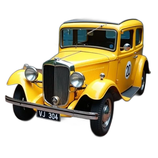 car, 3d render, photorealistic, concept art, yellow, antique, number, side transparent PNG cut-out