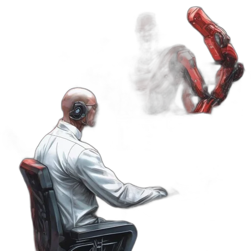 robot, weapon, staff, concept art, comic book art, cyberpunk, red, futuristic transparent PNG cut-out