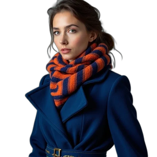 jacket, jewelry, photorealistic, blue, colorful, dark, woman, wearing transparent PNG cut-out