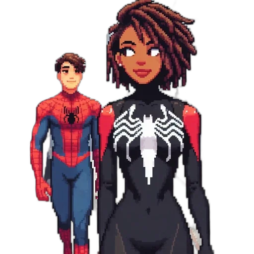 pixel art, comic book art, concept art, cartoon, two, pixel, art, characters transparent PNG cut-out