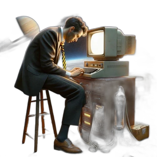 furniture, robot, staff, concept art, vaporwave, pixel art, cyberpunk, fire transparent PNG cut-out