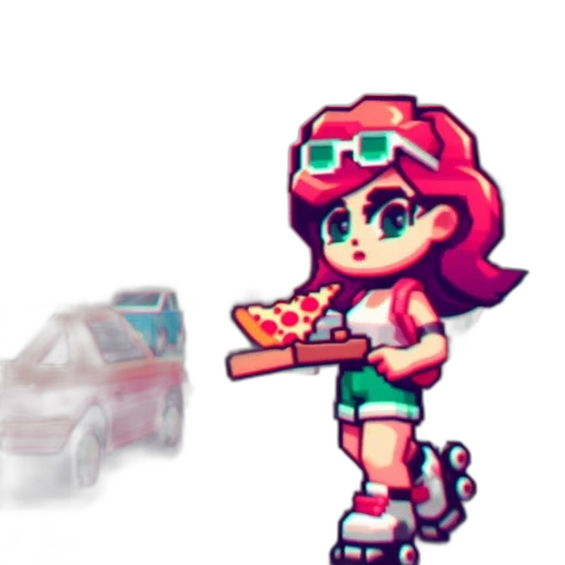 car, weapon, food, pixel art, concept art, vaporwave, 3d render, red transparent PNG cut-out