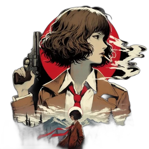 jacket, weapon, comic book art, concept art, pixel art, anime, red, female transparent PNG cut-out