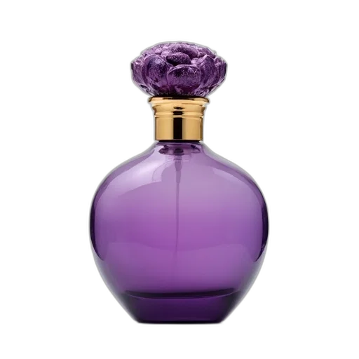 bottle, crown, flower, jewelry, photorealistic, 3d render, purple, perfume transparent PNG cut-out