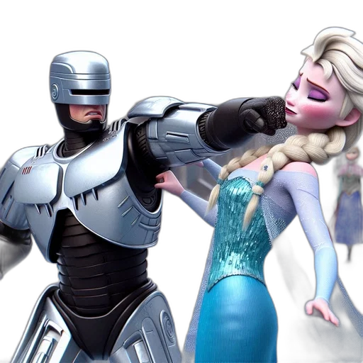 concept art, 3d render, amusing, fusion, robocop, meets, disney, frozen transparent PNG cut-out