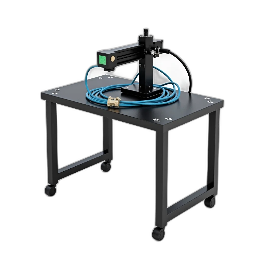 robot, 3d render, black, metal, table, silver, laser, engraver transparent PNG cut-out