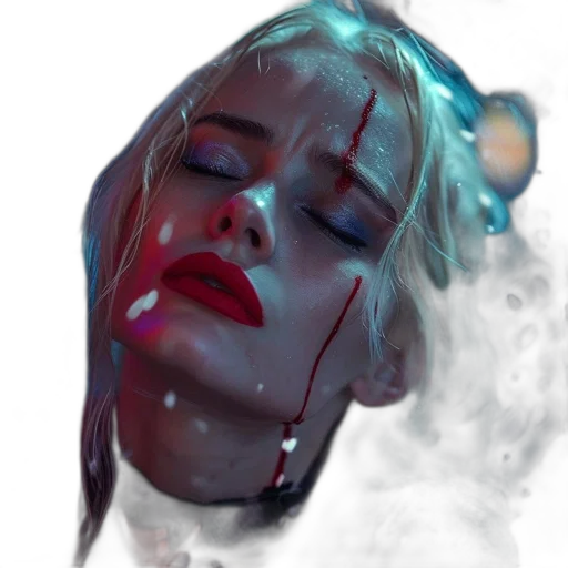 face, cyberpunk, concept art, photorealistic, vaporwave, neon lights, fire, underwater transparent PNG cut-out