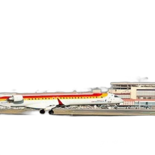 3d render, concept art, photorealistic, white, airplane, red, yellow, stripes transparent PNG cut-out