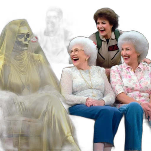mask, concept art, 3d render, golden, girls, cast, meets, ghostbusters transparent PNG cut-out