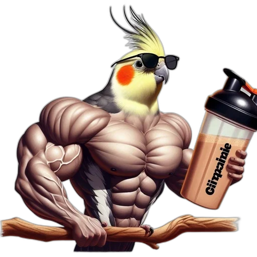 animal, weapon, photorealistic, 3d render, concept art, watercolor, cockatiel, wearing transparent PNG cut-out