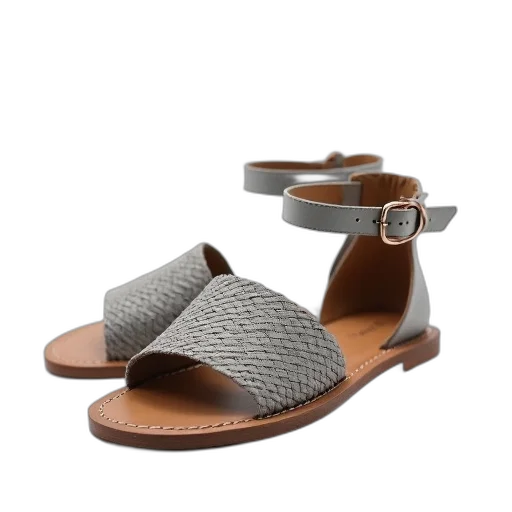 shoes, pair, grey, flat, sandals, woven, design, upper transparent PNG cut-out