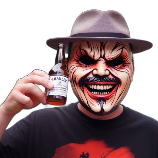 bottle, hat, mask, man, wearing, dark, t-shirt, gray transparent PNG cut-out