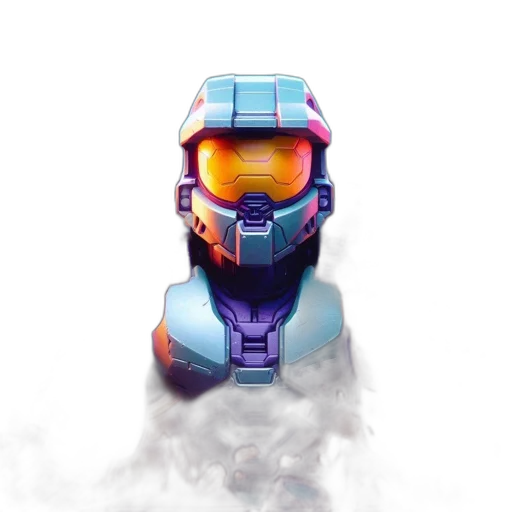 robot, face, mask, weapon, concept art, 3d render, pixel art, vaporwave transparent PNG cut-out
