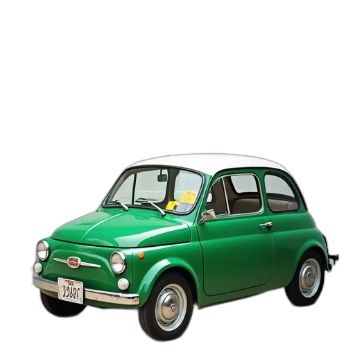 car, 3d render, photorealistic, concept art, green, small, vintage, white transparent PNG cut-out