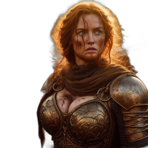 fantasy art, concept art, comic book art, photorealistic, golden, woman, vibrant, red transparent PNG cut-out