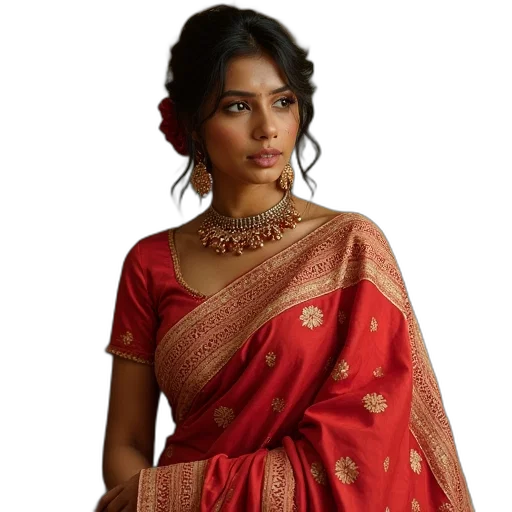 dress, jewelry, red, gorgeous, rania, printed, saree transparent PNG cut-out