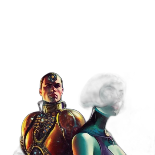 robot, comic book art, concept art, fantasy art, cyberpunk, outer space, underwater, neon lights transparent PNG cut-out