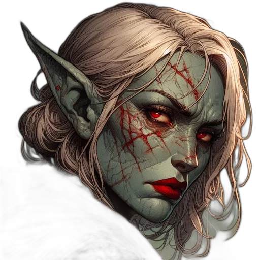 face, fantasy art, concept art, comic book art, photorealistic, green, elf-like, character transparent PNG cut-out