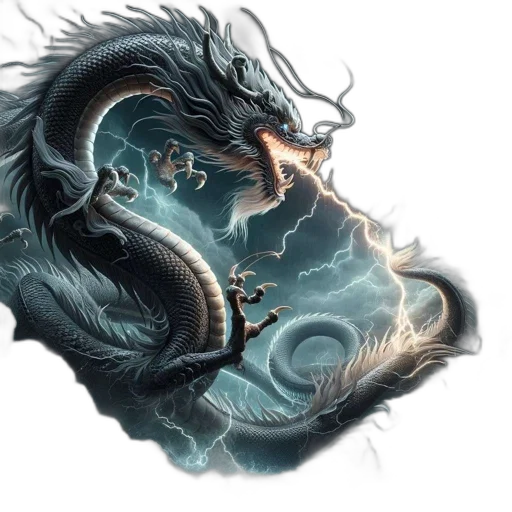 dragon, creature, sword, hair, fantasy art, concept art, photorealistic, comic book art transparent PNG cut-out