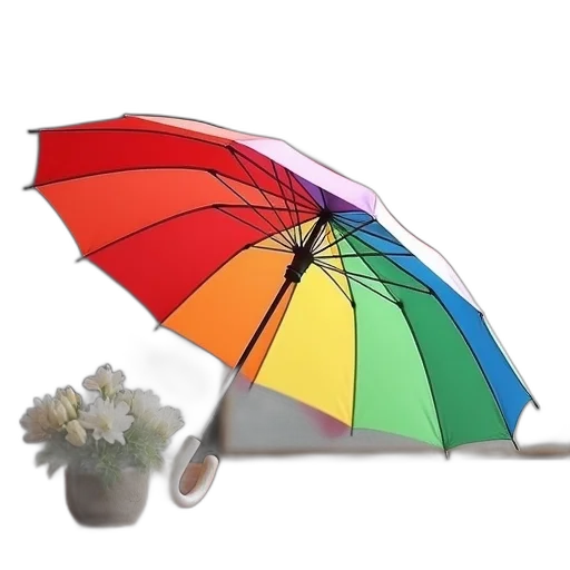 umbrella, staff, hat, 3d render, photorealistic, rain, colorful, neon transparent PNG cut-out