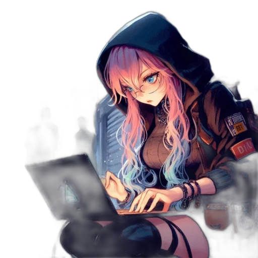 jacket, weapon, staff, robot, cyberpunk, anime, pixel art, fantasy art transparent PNG cut-out