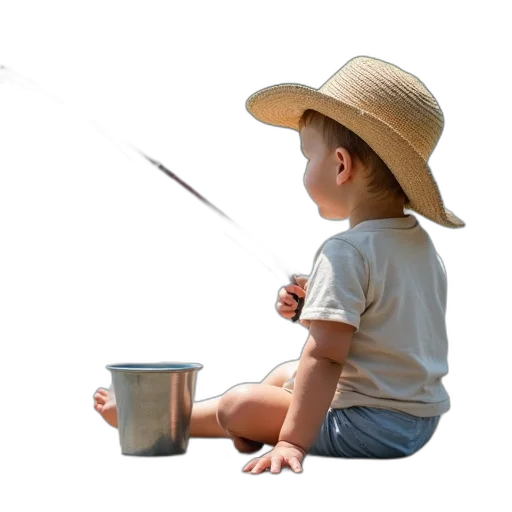 hat, weapon, staff, umbrella, photorealistic, 3d render, toddler, sitting transparent PNG cut-out