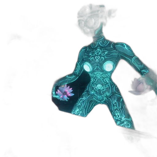 robot, mask, crown, flower, 3d render, concept art, watercolor, fantasy art transparent PNG cut-out