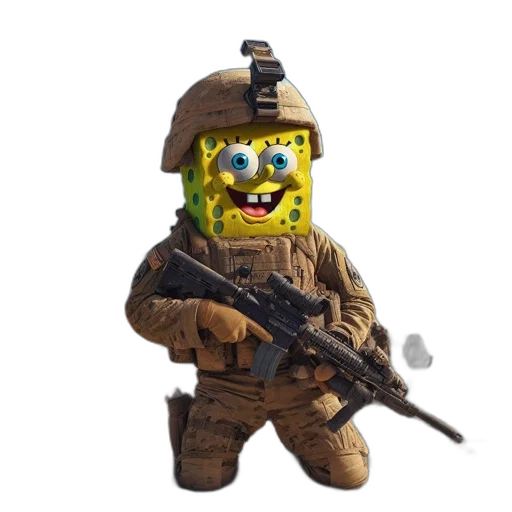 weapon, animal, creature, face, pixel art, 3d render, concept art, spongebob transparent PNG cut-out