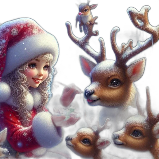 fantasy art, concept art, photorealistic, oil painting, snow, girl, red, santa transparent PNG cut-out