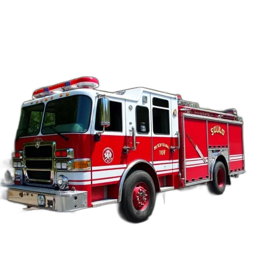 staff, weapon, fire, red, white, truck, parked, side transparent PNG cut-out
