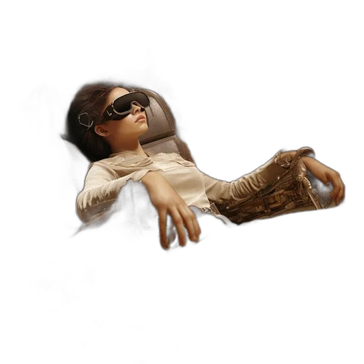 3d render, elegant, woman, occupies, detailed, mechanized, chair, within transparent PNG cut-out