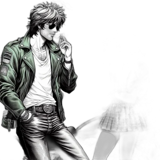 jacket, comic book art, concept art, fantasy art, cyberpunk, monochrome, green, illustration transparent PNG cut-out