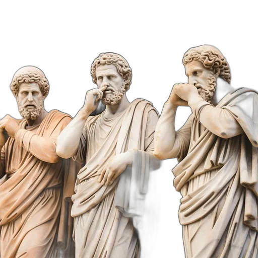 photorealistic, 3d render, vaporwave, three, classical, statues, each, distinct transparent PNG cut-out