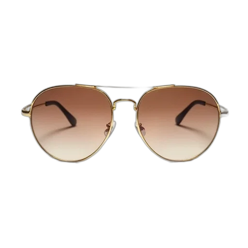 pair, sunglasses, gold, frame, brown, lenses, displayed, against transparent PNG cut-out