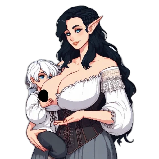 fantasy art, pixel art, concept art, watercolor, monochrome, dark, two, animated transparent PNG cut-out
