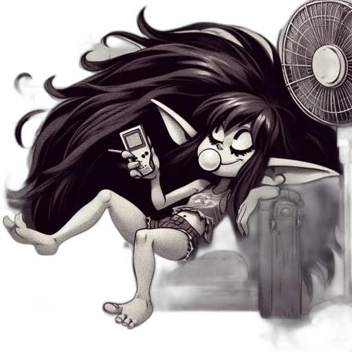 hair, comic book art, cartoon, concept art, fantasy art, monochrome, dark, drawing transparent PNG cut-out