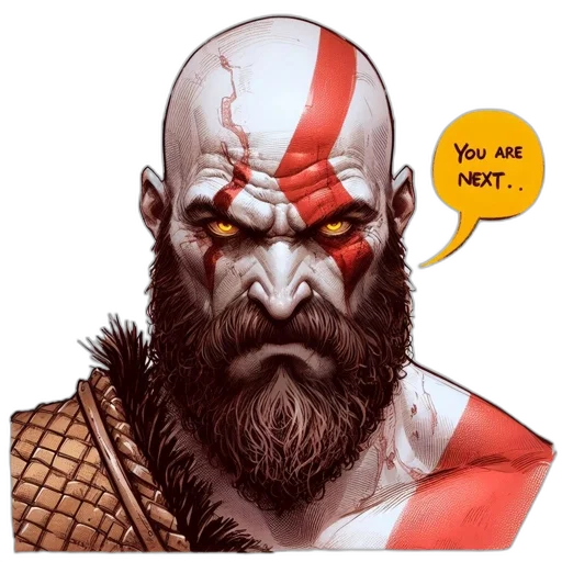comic book art, concept art, fantasy art, red, stern, red-marked, warrior, glowing transparent PNG cut-out