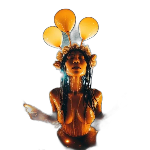 crown, flower, mask, jewelry, 3d render, concept art, woman, submerged transparent PNG cut-out