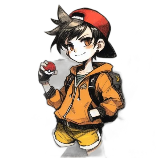 staff, hat, jacket, pixel art, anime, cartoon, concept art, monochrome transparent PNG cut-out