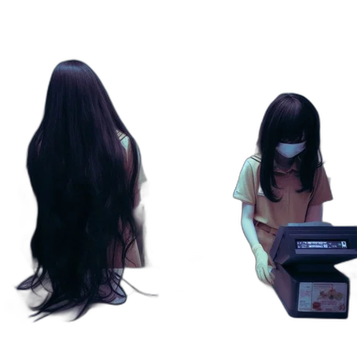 hair, creature, mask, dress, concept art, 3d render, vaporwave, cyberpunk transparent PNG cut-out