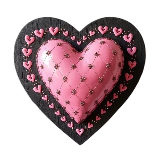 jewelry, 3d render, photorealistic, sweet, hearts, pink, black, hanging transparent PNG cut-out